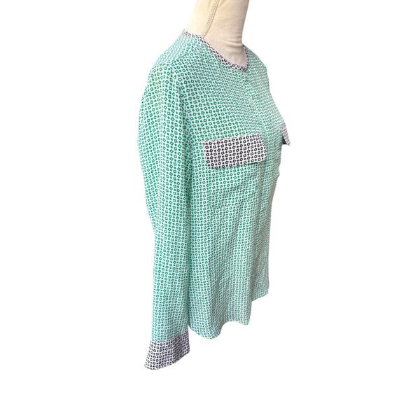 Equipment 100% Silk Green Black Geometric Print Long Sleeve Button Down - Large - Picture 4 of 9